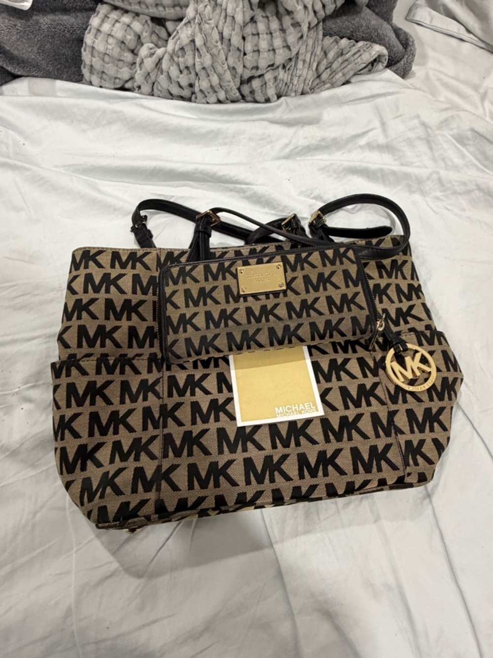 MICHAEL Michael Kors Brown and Black Logo Tote with Gold Hardware